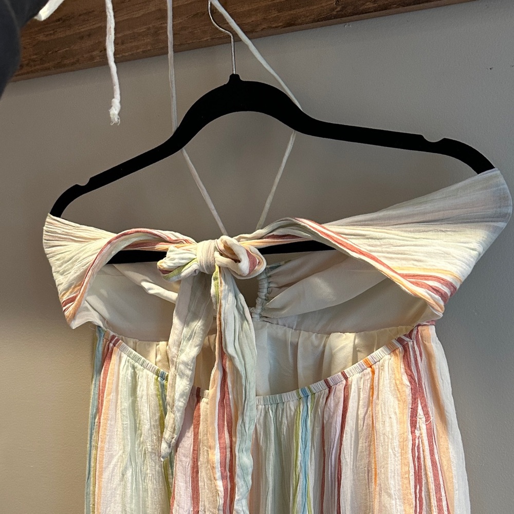 American Eagle Outfitters Strapless/Halter Maxi Dress in Pastel Rainbow Stripes - Picture 3 of 4